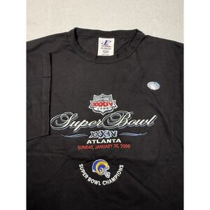 Super Bowl XXXIV Rams Champions T Shirt Logo Athletic XL Embroidered FLAW READ